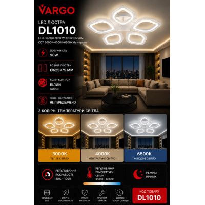 LED Люстра DL1010 VARGO 90W BK Ø625×75 мм CCT 3000K-4000K-6500K без пульта