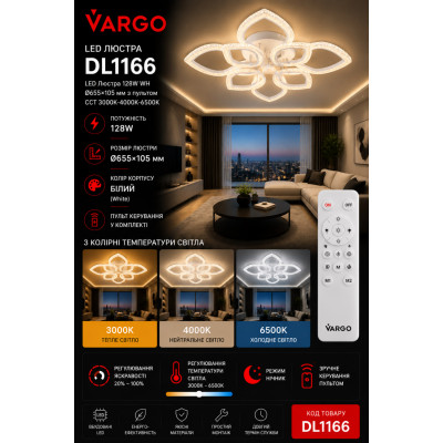 LED Люстра VARGO DL1166 128W WH Ø655×105 мм