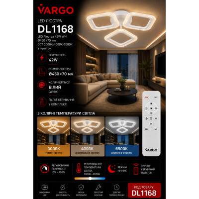 VARGO LED Chandelier 42W WH, Ø450×70 mm - DL1168