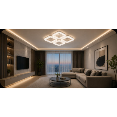 LED Люстра VARGO DL1248 80W WH, 360×360×100 мм, 3000K–4000K–6500K