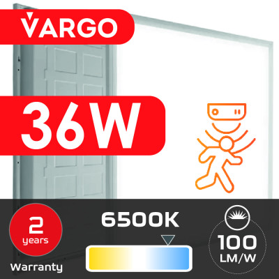 LED панель VARGO 36W 595х595x32mm 6500К 3600lm (119502) 2 роки гарантія 100lm/w з датчиком руху Microwave