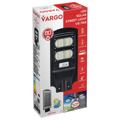 LED уличный светильник на солнечной батарее VARGO 80W 6500K, Аккумулятор: 3.2V, 12Аh Солнечная панель: 6V, 9W, с датчиком движения, 116789