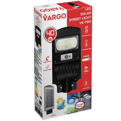 LED уличный светильник на солнечной батарее VARGO 40W 6500K, Аккумулятор: 3.2V, 6Аh Солнечная панель: 6V, 7W, датчик движения, 116790