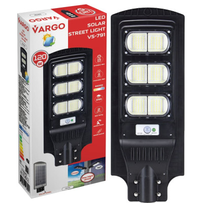 LED вуличний світильник на сонячній батареї VARGO 120W 6500K, Акумулятор: 3.2V, 14Аh Сонячна панель: 6V, 18W, з датчик руху, 116791