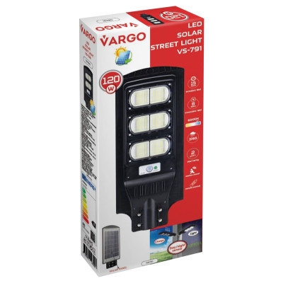 LED уличный светильник на солнечной батарее VARGO 120W 6500K, Аккумулятор: 3.2V, 14Аh Солнечная панель: 6V, 18W, с датчиком движения, 116791