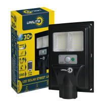 LED уличный светильник на солнечной батарее UNILITE 30W 6500K, Аккумулятор: 3.2V, 4.5Аh Солнечная панель: 6V, 4W, с датчиком движения, 117917