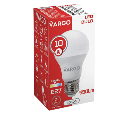 LED лампа VARGO A60 10W E27 4000K 950lm (110505)