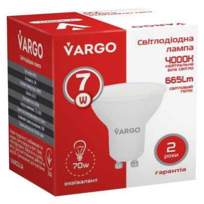LED лампа VARGO GU10 7W 4000K 665lm (116011)