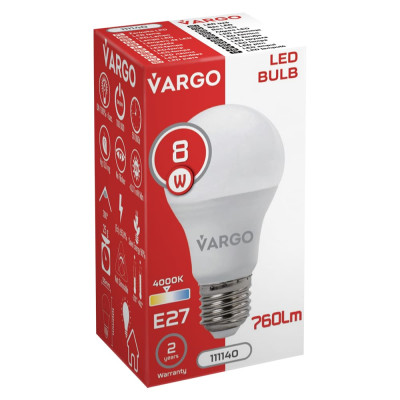 LED лампа VARGO A60 8W E27 4000K 760lm (111140)