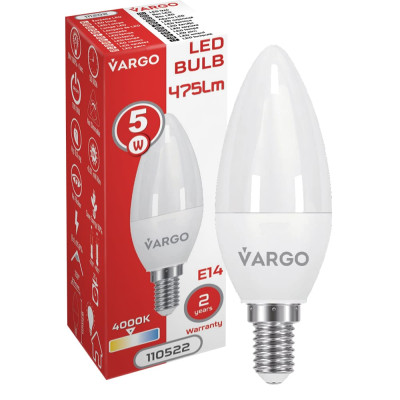 LED лампа VARGO C37 5W E14 4000K 475lm (110522) LED лампа VARGO C37 5W E14 4000K 475lm (110522)
