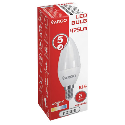 LED lamp VARGO C37 5W E14 4000K 665lm (110522)