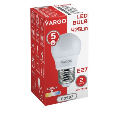 LED лампа VARGO G45 5W E27 4000K 665lm (110537)