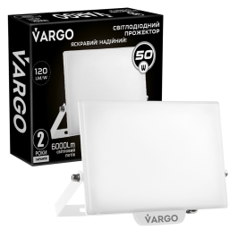 LED Floodlight VARGO Premium 50W, 6000lm, 120lm/w, IC Driver, 2 years warranty, white (118922)