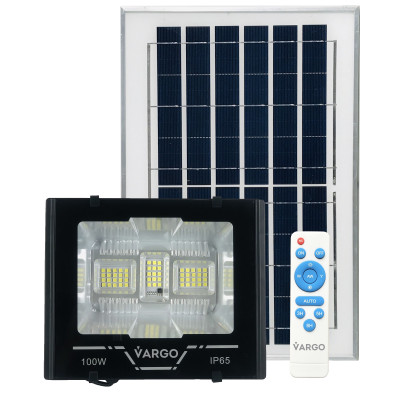 LED Прожектор VARGO на сонячній батареї 100W Світловий потік: 5000lm Акумулятор: 3.7V, 10 000mAh Сонячна панель: 6V, 10W Час зарядки 8 годин Час роботи: 8 годин Вбудований датчик день / ніч, з пультом керування (117924) LED Прожектор VARGO на сонячній батареї 100W Світловий потік: 5000lm Акумулятор: 3.7V, 10 000mAh Сонячна панель: 6V, 10W Час зарядки 8 годин Час роботи: 8 годин Вбудований датчик день / ніч, з пультом керування (117924)