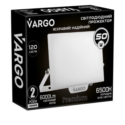 LED Floodlight VARGO Premium 50W, 6000lm, 120lm/w, IC Driver, 2 years warranty, white (118922)