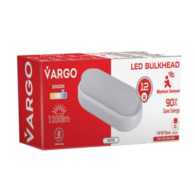 LED Светильник VARGO ЖКХ 12W овал IP54 1200lm с датчиком движения Размер: 178*85*55мм (115715)