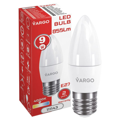 LED лампа VARGO C37 9W E27 4000K 855lm (111143) LED лампа VARGO C37 9W E27 4000K 855lm (111143)