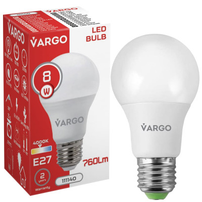 LED лампа VARGO A60 8W E27 4000K 760lm (111140)