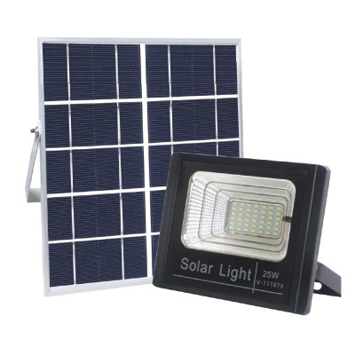 LED Прожектор VARGO на солнечной батарее 25W Световой поток: 1250lm Аккумулятор: 3.7V, 4Аh Время зарядки 8 часов Время работы: 12 часов Встроенный датчик день/ночь, с пультом управления (111874)