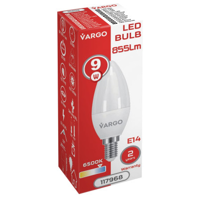 LED лампа VARGO C37 9W E14 6500K  855lm (117968)