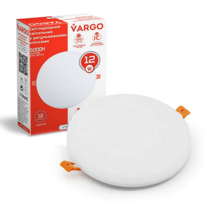 LED свiтильник VARGO коло 12W 4000K 1200lm з регульованими кліпсами розмір отв. 50-70mm, розмір 85mm (V-111776)