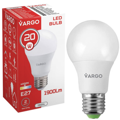 LED лампа VARGO A80 20W E27 4000K 1900lm (116014) LED лампа VARGO A80 20W E27 4000K 1900lm (116014)