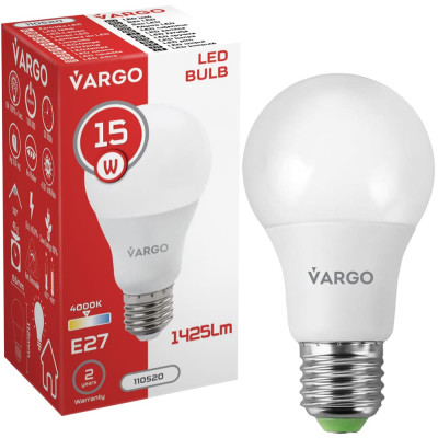 LED лампа VARGO A65 15W E27 4000K 1425lm (110520)