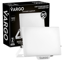 LED Floodlight VARGO Premium 30W, 3600lm, 120lm/w, IC Driver, 2-year warranty, white (118921)